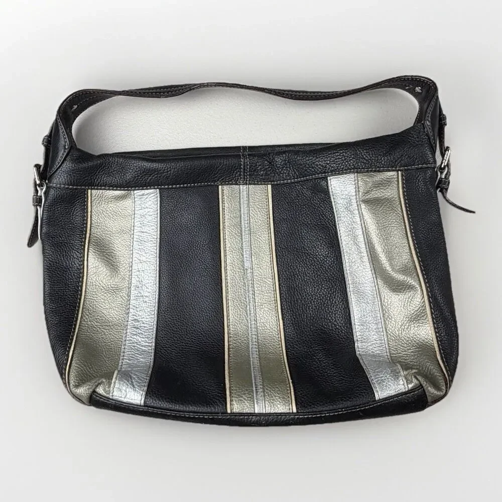 Tignanello Leather‎ Metallic Hobo Purse Bag Shoulder Handbag
